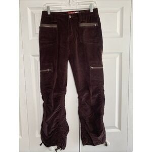 Lazer Jeans Y2K Ruched Corduroy Cargo Pants Womens Size 9 Brown Vintage Gorpcore